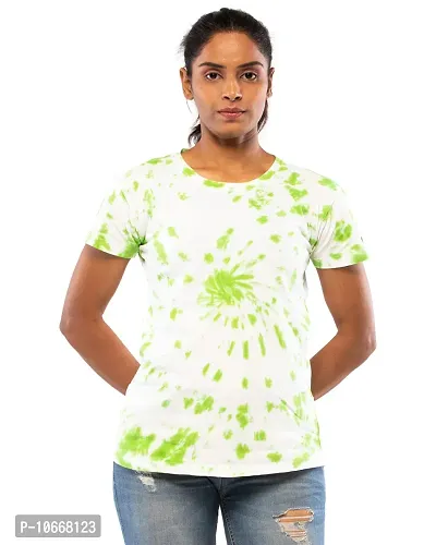 Lappen Fashion Women's Tie Dye Printed T-Shirt | Cotton Half Sleeve T-Shirts | Round Neck Sprayed Tshirts | for Gym and Sports Wear | Tees for Girls and Women (Small, Green Spiral)