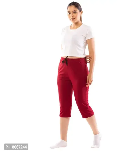 Lappen Fashion Women?s Bottom Wear | Combo of Half Pants | Capri Pants | Regular Fit Night Wear | One-Sided Pocket | for use Running Sports | Stylish Look (Small, Grey & Maroon & Blue)-thumb4