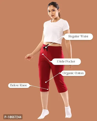 Lappen Fashion Women?s Bottom Wear | Combo of Half Pants | Capri Pants | Regular Fit Night Wear | One-Sided Pocket | for use Running Sports | Stylish Look (Small, Grey & Maroon & Blue)-thumb3