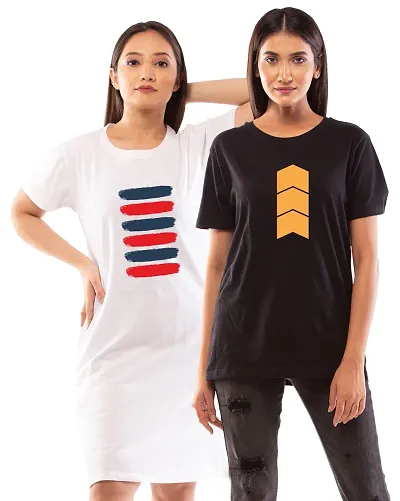 Lappen Fashion Women?s Printed T-Shirt | Combo of Tee Dress and Half Sleeve Tshirts | Round Neck | Long T-Shirts for Girls | Trendy & Stylish Theme Tees - Set of 2