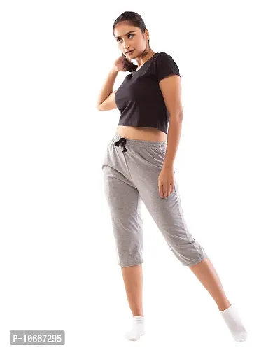 Lappen Fashion Women?s Bottom Wear | Combo of Half Pants | Capri Pants | Regular Fit Night Wear | One-Sided Pocket | for use Running Sports | Stylish Look (Small, Black & Grey & Blue)-thumb5
