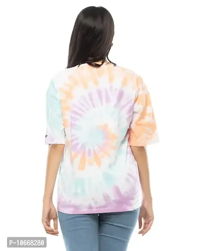 Lappen Fashion Women's Tie Dye Oversize T-Shirt I Printed Long Baggy Style T-Shirts with Loose Fit I Cotton Half Sleeve Round Neck Sprayed Tshirts I for Girls and Women (Small, Pro Baggy)-thumb2