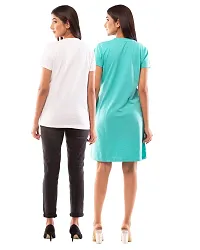 Lappen Fashion Women?s Printed T-Shirt | Combo of Tee Dress and Half Sleeve Tshirts | Round Neck | Long T-Shirts | Trendy & Stylish | Freedom Theme Tees - Set of 2 (Large, Light Blue & White)-thumb1