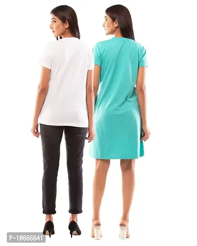 Lappen Fashion Women?s Printed T-Shirt | Combo of Tee Dress and Half Sleeve Tshirts | Round Neck | Long T-Shirts | Trendy & Stylish | Freedom Theme Tees - Set of 2 (Large, Light Blue & White)-thumb2
