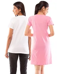 Lappen Fashion Women?s Printed T-Shirt | Combo of Tee Dress and Half Sleeve Tshirts | Round Neck | Long T-Shirts | Trendy & Stylish | Cool Riders Theme Tees - Set of 2 (Medium, Pink & White)-thumb1