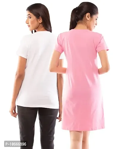 Lappen Fashion Women?s Printed T-Shirt | Combo of Tee Dress and Half Sleeve Tshirts | Round Neck | Long T-Shirts | Trendy & Stylish | Cool Riders Theme Tees - Set of 2 (Medium, Pink & White)-thumb2