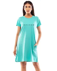 Lappen Fashion Women?s Printed T-Shirt | Combo of Tee Dress and Half Sleeve Tshirts | Round Neck | Long T-Shirts | Trendy & Stylish | Freedom Theme Tees - Set of 2 (Large, Light Blue & White)-thumb3