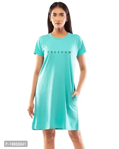 Lappen Fashion Women?s Printed T-Shirt | Combo of Tee Dress and Half Sleeve Tshirts | Round Neck | Long T-Shirts | Trendy & Stylish | Freedom Theme Tees - Set of 2 (Large, Light Blue & White)-thumb4