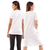 Lappen Fashion Women?s Printed T-Shirt | Combo of Tee Dress and Half Sleeve Tshirts | Round Neck | Long T-Shirts | Trendy & Stylish Theme Tees - Set of 2 (Large, White)-thumb1