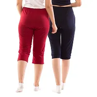 Lappen Fashion Women?s Bottom Wear | Combo of Half Pants | Capri Pants | Regular Fit Night Wear | One-Sided Pocket | for use Running Sports | Stylish Look (Small, Maroon & Blue)-thumb1