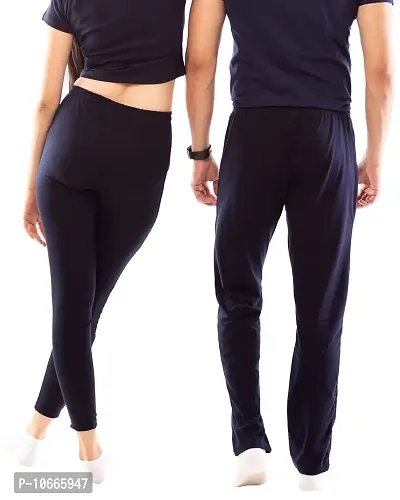 Lappen Fashion Combo of Track Pants with Ankle Length for Couple?s | Regular Slim Fit Plain Cotton Joggers | Night Wear | with Pockets Trousers. (Large, Navy Blue)-thumb2