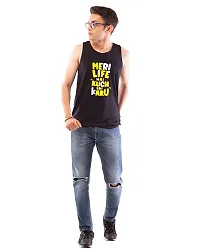 Lappen Fashion Men?s Printed Sandoz T-Shirts | Hooded Sleeveless Tees | Round Neck Sando for Sports Wear, Running | Trendy & Stylish Look | Meri Life Wordings Theme Tees ? Set of 1 (Small, Black)-thumb2