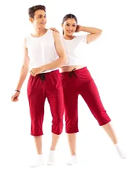 Lappen Fashion Combo of Half Pants for Couple’s | Regular Fit Plain Cotton Bottom Wear | Capri Pants | Pure Cotton, Ultra Soft | for use Running Sports Gym | Casual Stylish Look (Medium, Maroon)-thumb3