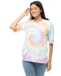 Lappen Fashion Women's Tie Dye Oversize T-Shirt I Printed Long Baggy Style T-Shirts with Loose Fit I Cotton Half Sleeve Round Neck Sprayed Tshirts I for Girls and Women (Small, Pro Baggy)-thumb4