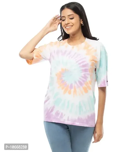 Lappen Fashion Women's Tie Dye Oversize T-Shirt I Printed Long Baggy Style T-Shirts with Loose Fit I Cotton Half Sleeve Round Neck Sprayed Tshirts I for Girls and Women (Small, Pro Baggy)-thumb5