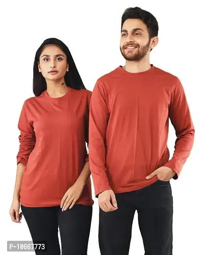 Lappen Fashion Couple Cotton Full Sleeve T-Shirt | Regular Slim Fit Plain Solid Tshirts | Pure Cotton | Round Neck, Ultra Soft |Pre Wedding Tshirt | Stylish Look (XX-Large, Brown)-thumb0