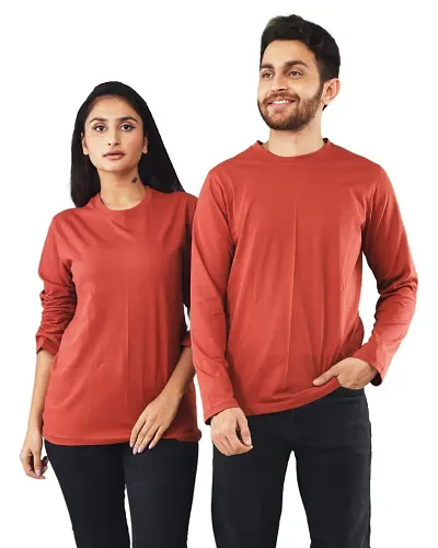 Pure Cotton Full Sleeve Solid T-Shirts For Couple