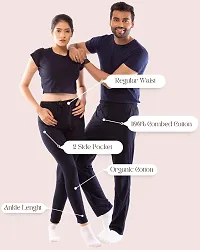 Lappen Fashion Combo of Track Pants with Ankle Length for Couple?s | Regular Slim Fit Plain Cotton Joggers | Night Wear | with Pockets Trousers. (Large, Navy Blue)-thumb2