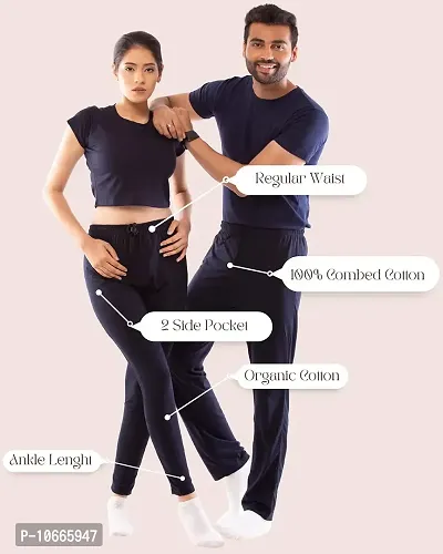 Lappen Fashion Combo of Track Pants with Ankle Length for Couple?s | Regular Slim Fit Plain Cotton Joggers | Night Wear | with Pockets Trousers. (Large, Navy Blue)-thumb3