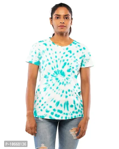 Lappen Fashion Women's Tie Dye Printed T-Shirt | Cotton Half Sleeve T-Shirts | Round Neck Sprayed Tshirts | for Gym and Sports Wear | Tees for Girls and Women (Small, Teal Green Spiral)
