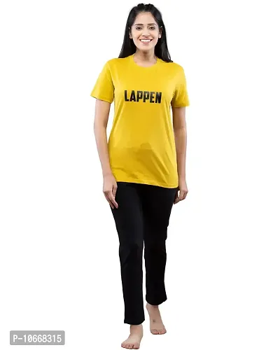 Lappen Fashion Women?s Printed Night Wear I Half Sleeve T-Shirts with Track Pants I Joggers Two-Sided with Pocket I Cotton Night Dress for Running Sports Gym Workout-thumb0