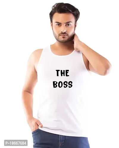 Lappen Fashion Men?s Printed Sandoz T-Shirts | Hooded Sleeveless Tees | Round Neck Sando for Sports Wear, Running | Trendy & Stylish Look | The Boss Theme Tees ? Set of 1 (Small, White)-thumb0