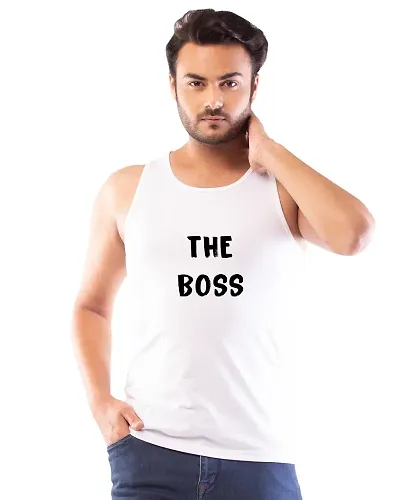 Lappen Fashion Men?s Printed Sandoz T-Shirts | Hooded Sleeveless Tees | Round Neck Sando for Sports Wear, Running | Trendy & Stylish Look | The Boss Theme Tees ? Set of 1 (Small, White)