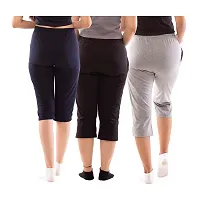 Lappen Fashion Women?s Bottom Wear | Combo of Half Pants | Capri Pants | Regular Fit Night Wear | One-Sided Pocket | for use Running Sports | Stylish Look (Small, Black & Grey & Blue)-thumb1