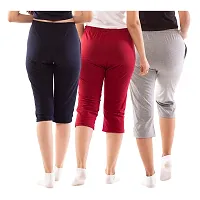 Lappen Fashion Women?s Bottom Wear | Combo of Half Pants | Capri Pants | Regular Fit Night Wear | One-Sided Pocket | for use Running Sports | Stylish Look (Small, Grey & Maroon & Blue)-thumb1