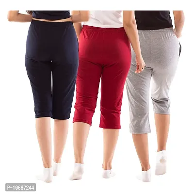 Lappen Fashion Women?s Bottom Wear | Combo of Half Pants | Capri Pants | Regular Fit Night Wear | One-Sided Pocket | for use Running Sports | Stylish Look (Small, Grey & Maroon & Blue)-thumb2