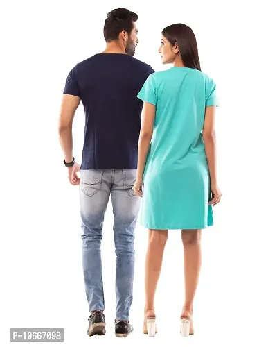 Lappen Fashion Couple?s Printed T-Shirt | Tee Dress for Women | Half Sleeve Tees for Men | Round Neck | Pre Wedding Tshirt | Stylish Look | Trendy Theme - Set of 2 (Small, Light Blue & Blue)-thumb2