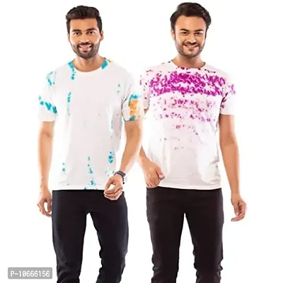 Lappen Fashion Combo of Men's Tie & Dye T-Shirt | Half Sleeve Round Neck Slim Fit Cotton | Sprayed Tshirts | Printed T-Shirts | Casual Smart Look (XL, Blue Sides Sports & Purple Half crumple)