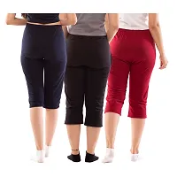 Lappen Fashion Women?s Bottom Wear | Combo of Half Pants | Capri Pants | Regular Fit Night Wear | One-Sided Pocket | for use Running Sports | Stylish Look (Large, Black & Maroon & Blue)-thumb1