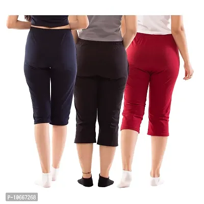 Lappen Fashion Women?s Bottom Wear | Combo of Half Pants | Capri Pants | Regular Fit Night Wear | One-Sided Pocket | for use Running Sports | Stylish Look (Large, Black & Maroon & Blue)-thumb2