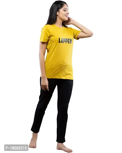 Lappen Fashion Women?s Printed Night Wear I Half Sleeve T-Shirts with Track Pants I Joggers Two-Sided with Pocket I Cotton Night Dress for Running Sports Gym Workout-thumb3