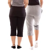 Lappen Fashion Women?s Bottom Wear | Combo of Half Pants | Capri Pants | Regular Fit Night Wear | One-Sided Pocket | for use Running Sports | Stylish Look (Large, Black & Grey)-thumb1
