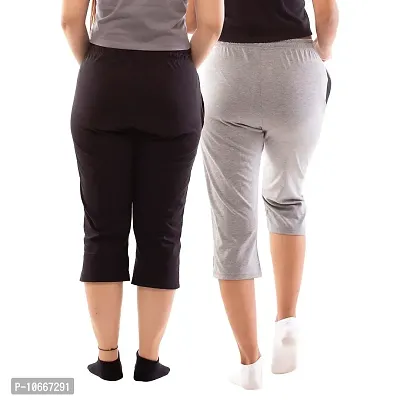 Lappen Fashion Women?s Bottom Wear | Combo of Half Pants | Capri Pants | Regular Fit Night Wear | One-Sided Pocket | for use Running Sports | Stylish Look (Large, Black & Grey)-thumb2