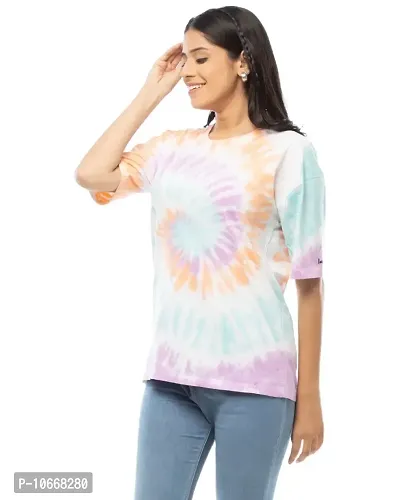 Lappen Fashion Women's Tie Dye Oversize T-Shirt I Printed Long Baggy Style T-Shirts with Loose Fit I Cotton Half Sleeve Round Neck Sprayed Tshirts I for Girls and Women (Small, Pro Baggy)-thumb3