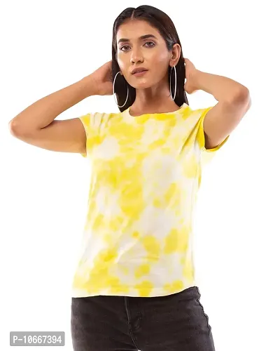 Lappen Fashion Women's Tie Dye Printed T-Shirt | Cotton Half Sleeve T-Shirts | Round Neck Sprayed Tshirts | for Gym and Sports Wear | Tees for Girls and Women (XX-Large, Yellow Spots)-thumb0