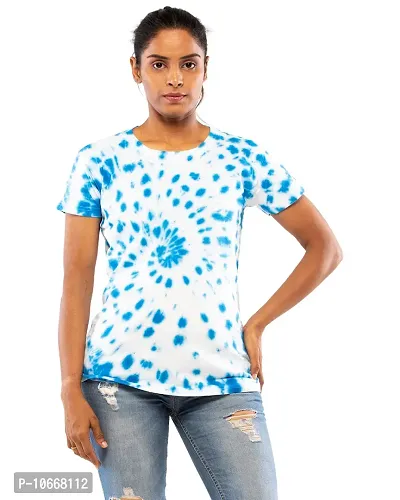 Lappen Fashion Women's Tie Dye Printed T-Shirt | Cotton Half Sleeve T-Shirts | Round Neck Sprayed Tshirts | for Gym and Sports Wear | Tees for Girls and Women (Small, Blue Spiral)