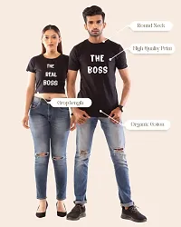 Lappen Fashion Couple?s Printed T-Shirt | Crop Top for Women | Half Sleeve Tees for Men | Cotton Round Neck | Pre Wedding Tshirt | Stylish Look | The Boss Theme - Combo Pack (Large, White)-thumb2