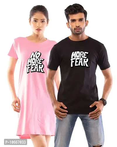 Lappen Fashion Couple?s Printed T-Shirt | Tee Dress for Women | Half Sleeve Tees for Men | Cotton Round Neck | Pre Wedding Tshirt | Faith Over Fear Wordings Theme - Combo Pack-thumb0