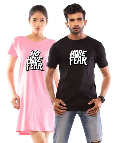Lappen Fashion Couple?s Printed T-Shirt | Tee Dress for Women | Half Sleeve Tees for Men | Cotton Round Neck | Pre Wedding Tshirt | Faith Over Fear Wordings Theme - Combo Pack
