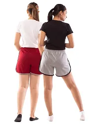 Lappen Fashion Combo of Women's Pattern Shorts | Regular Fit Plain | Pure Cotton | with Two-Sided Pocket | Night Wear | for use Running Sports Gym (Large, Grey & Maroon)-thumb1