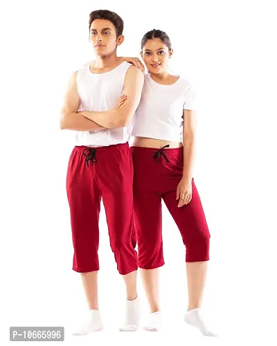 Lappen Fashion Combo of Half Pants for Couple’s | Regular Fit Plain Cotton Bottom Wear | Capri Pants | Pure Cotton, Ultra Soft | for use Running Sports Gym | Casual Stylish Look (Medium, Maroon)-thumb5
