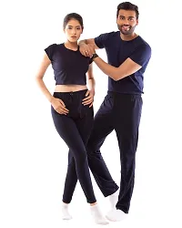 Lappen Fashion Combo of Track Pants with Ankle Length for Couple?s | Regular Slim Fit Plain Cotton Joggers | Night Wear | with Pockets Trousers. (Large, Navy Blue)-thumb4