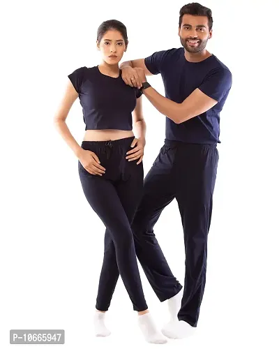 Lappen Fashion Combo of Track Pants with Ankle Length for Couple?s | Regular Slim Fit Plain Cotton Joggers | Night Wear | with Pockets Trousers. (Large, Navy Blue)-thumb5