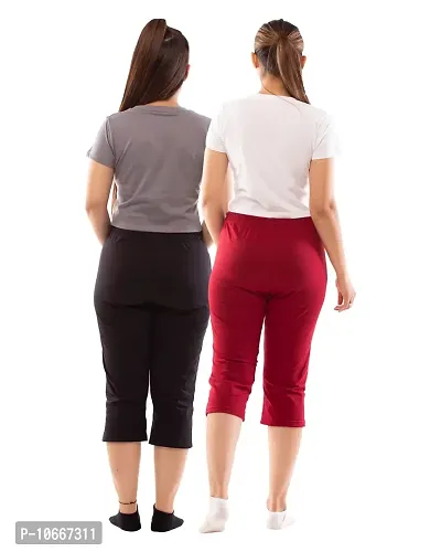 Lappen Fashion Women?s Bottom Wear | Combo of Half Pants | Capri Pants | Regular Fit Night Wear | One-Sided Pocket | for use Running Sports | Stylish Look (Large, Black & Maroon)-thumb2
