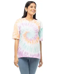 Lappen Fashion Women's Tie Dye Oversize T-Shirt I Printed Long Baggy Style T-Shirts with Loose Fit I Cotton Half Sleeve Round Neck Sprayed Tshirts I for Girls and Women (Small, Pro Baggy)-thumb3