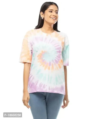 Lappen Fashion Women's Tie Dye Oversize T-Shirt I Printed Long Baggy Style T-Shirts with Loose Fit I Cotton Half Sleeve Round Neck Sprayed Tshirts I for Girls and Women (Small, Pro Baggy)-thumb4